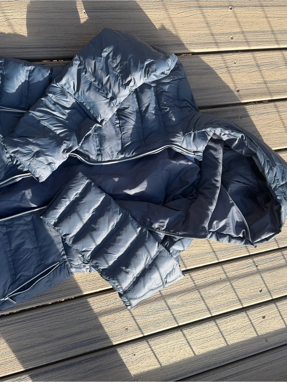Time and Tru Light Blue Quilted Puffer Jacket with Hood